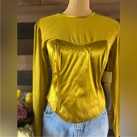 90s NWT Paul Alexander 100% Silk Corset Blouse Mesh Chest & Sleeves - Picture 3 of 8